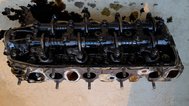 A dirty engine cylinder head