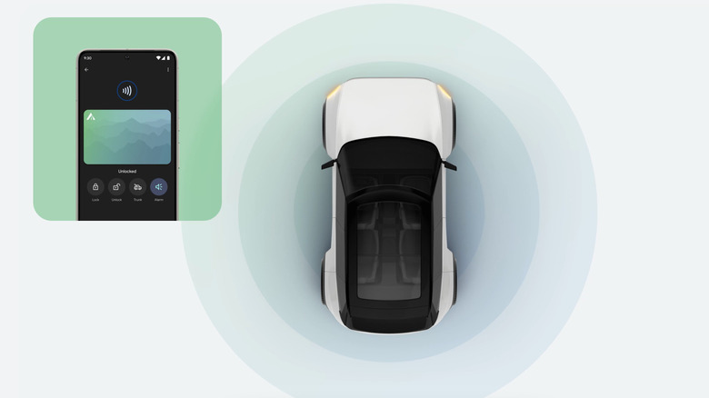 A visual representation of a car being unlocked through the digital car key app on Android