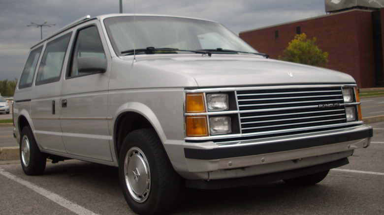 A grey 1984-1986 Plymouth Voyager photographed in Laval, Quebec, Canada.