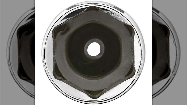 A view inside a Harbor Freight spark plug socket.