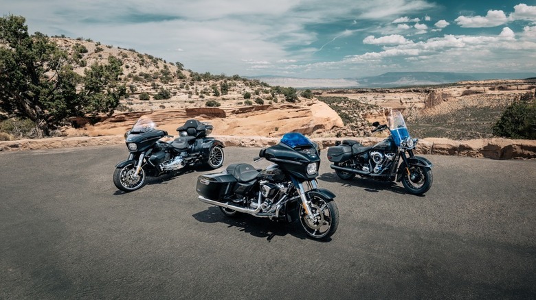 A group shot of 2026 Harley Davidson Liberty Edition models