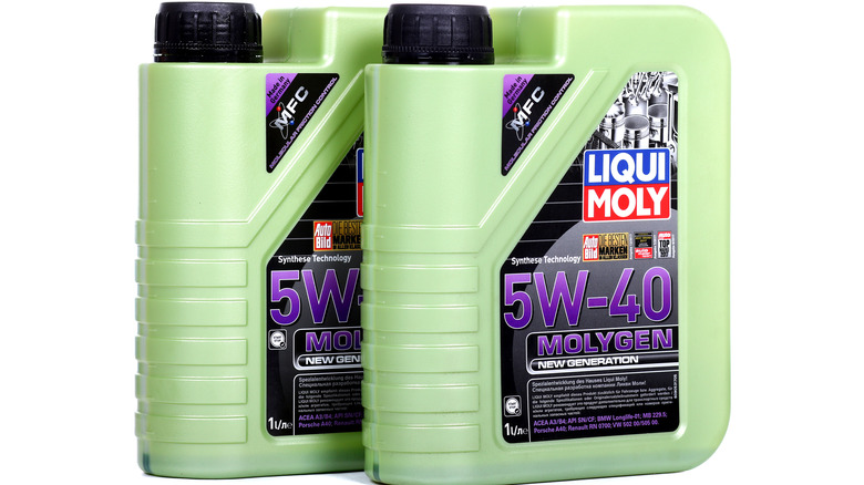 Two containers of Liqui Moly Molygen motor oil that have a unique green color