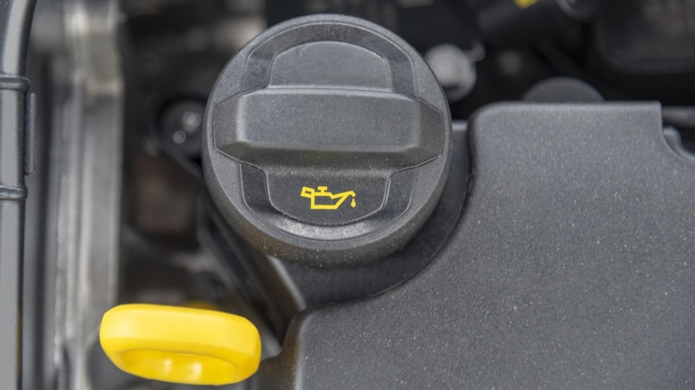 OIl filler cap and dipstick handle.