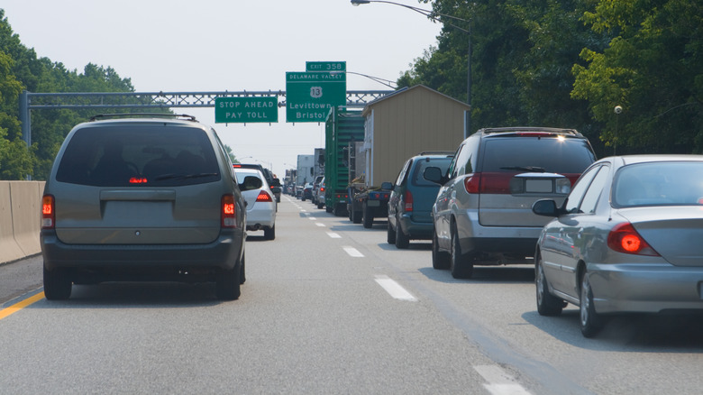 Cars are stuck in traffic on Interstate 276 in Bucks County, Pennsylvania.