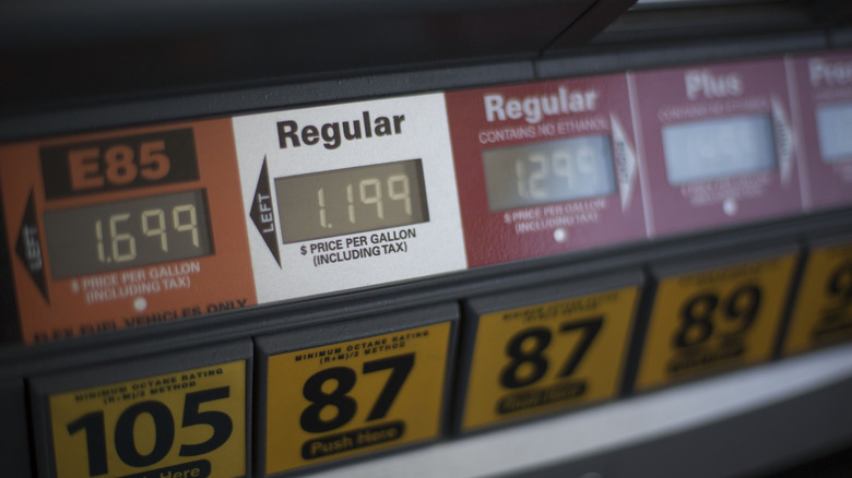 A gas pump reflects lower gas prices February 12, 2016 at a north west Oklahoma City, Oklahoma gas station.