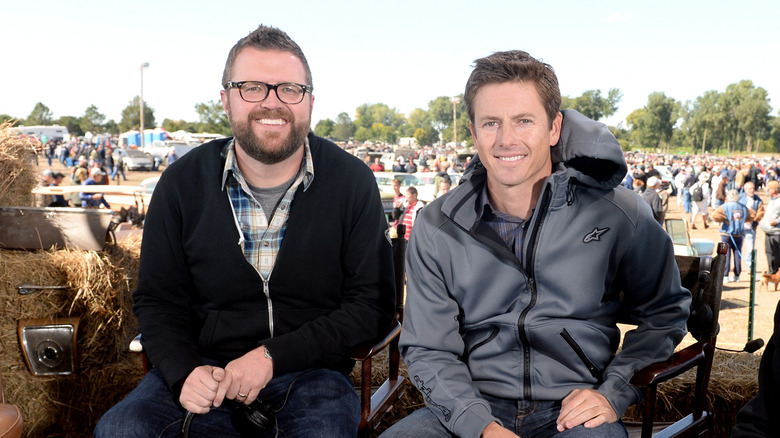 "Top Gear" hosts Rutledge Wood (L) and Tanner Foust speak onstage during "History Made Now: Wheels of Fortune" at the Lambrecht Auction on September 28, 2013 in Pierce, Nebraska.