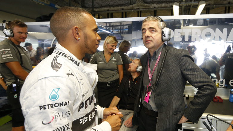 FIA Formula One World Championship 2013, Grand Prix of Italy, #10 Lewis Hamilton (GBR, Mercedes AMG Petronas F1 Team), Rowan Atkinson (GBR, Actor)