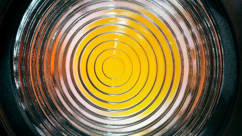 A close-up image of an LED diode behind a Fresnel lens, used here for concert lighting.