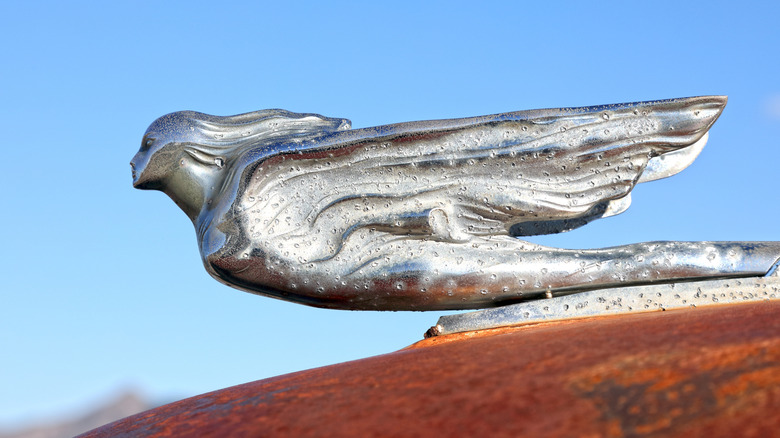 A closer view of Cadillac's Flying Goddess hood ornament from 1941