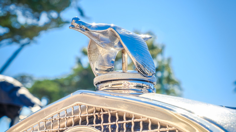 The quail radiator cap of a 1930s Ford Model A