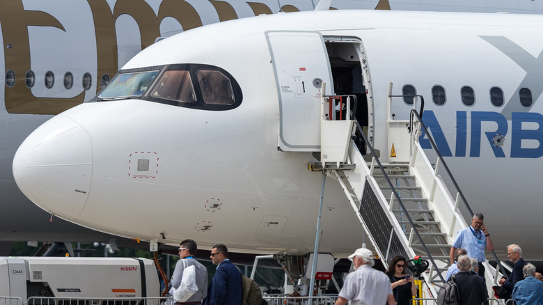 An Airbus A321XLR with raccoon glass