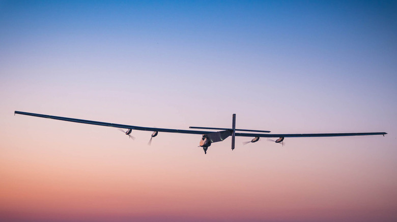 Artist's rendering of a Skydweller drone flying into the sunset