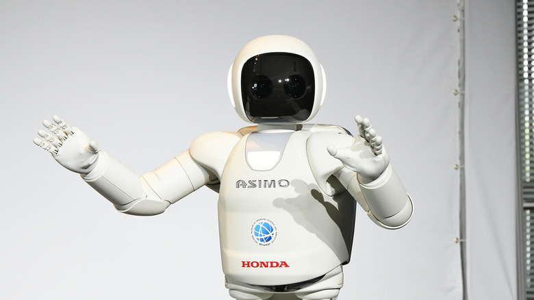 TOKYO, JAPAN - MARCH 17: A general view of the humanoid robot HONDA ASIMO during the press preview for 'You And Robots - What Is It To Be Human?' at National Museum of Emerging Science and Innovation, Miraikan on March 17, 2022 in Tokyo, Japan. (Photo by Jun Sato/WireImage)