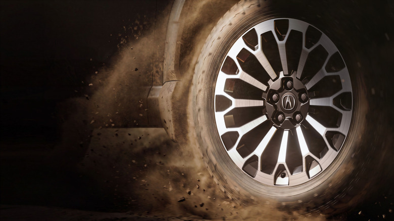 Teaser wheel shot of Acura's upcoming off-road SUV.