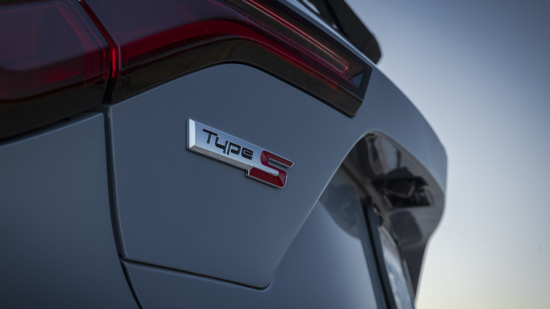 Close-up of an Acura MDX Type S's Type S badge.