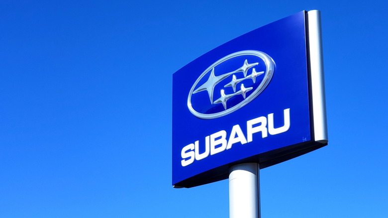 New Subaru dealer - closeup of standalone sign (Cheyenne, Wyoming, USA) - 11�22022