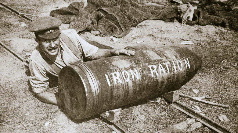 A huge shell, weighing 1400lb, Somme campaign, France, World War I, 1916. Ready to be fired by the 15-inch howitzer, or 'Grandmother' as it was called.