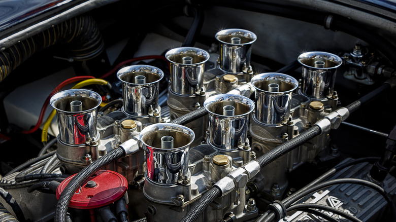 A close-up of a Cobra V8 engine.
