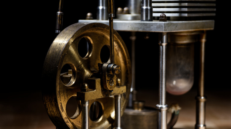 The flywheel of a Stirling engine.