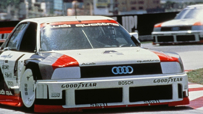 An Audi 200 Quattro Trans-Am race car on a street circuit during the 1988 season.