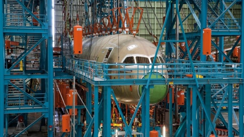 A Boeing aircraft undergoing static testing.