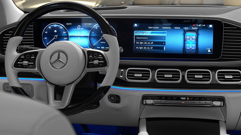 The screen-heavy dash of a modern Mercedes-Benz.