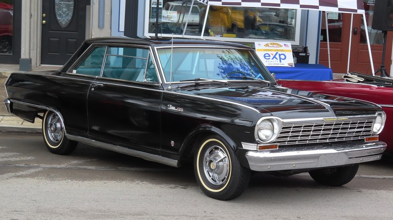 Front 3/4 of black 1964 Chevrolet Chevy II Nova Super Sport Coupe