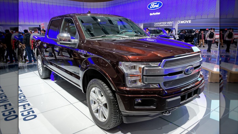 A 2018 Ford F-150 on display at a showroom.