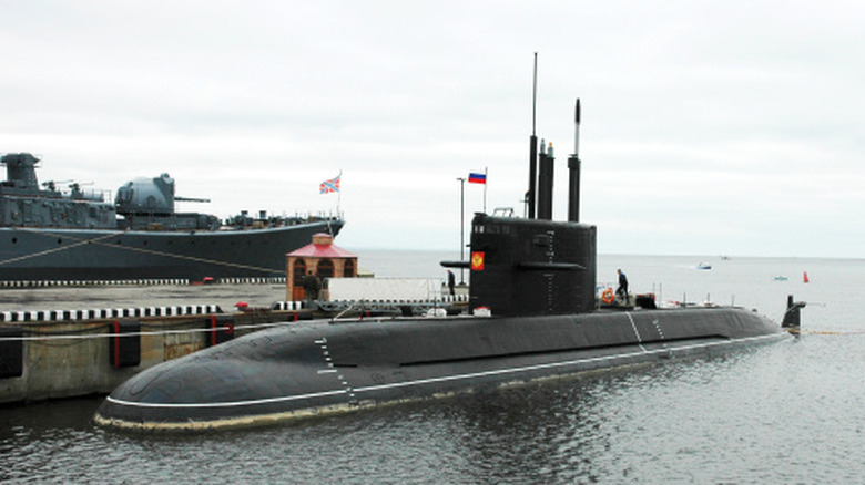 A Russian diesel submarine docked
