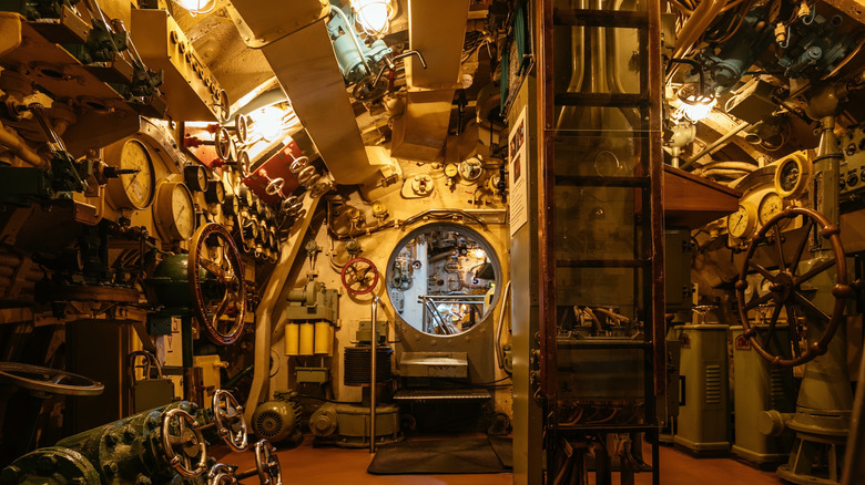 Inside old diesel military submarine, Saint Petersburg, Russia