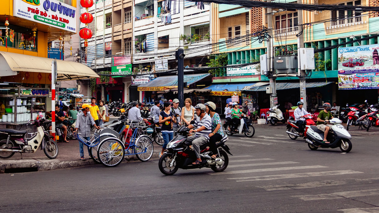 Riding scooters in the city
