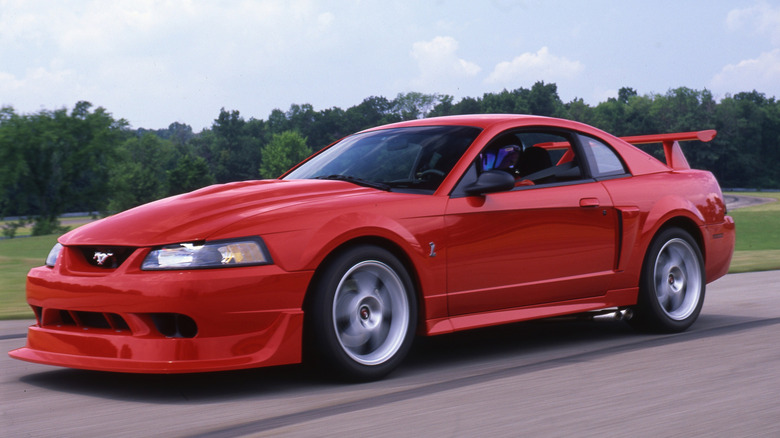 2000 Ford Mustang SVT Cobra R on a racetrack