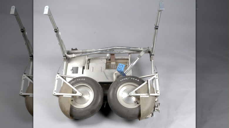 NASA's lunar Modular Equipment Transporter, with its smooth nitrogen-filled rubber tires, in the Smithsonian's National Air and Space Museum.