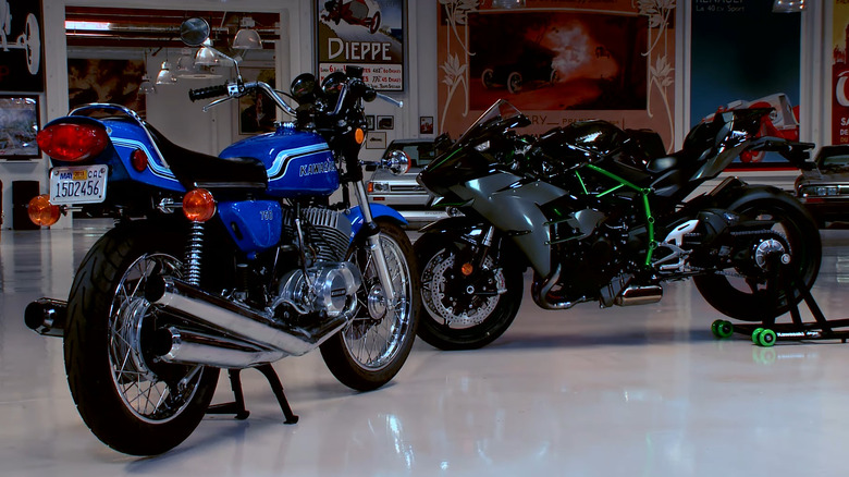 A 1972 Mark IV Kawasaki H2 750 besides a modern H2
