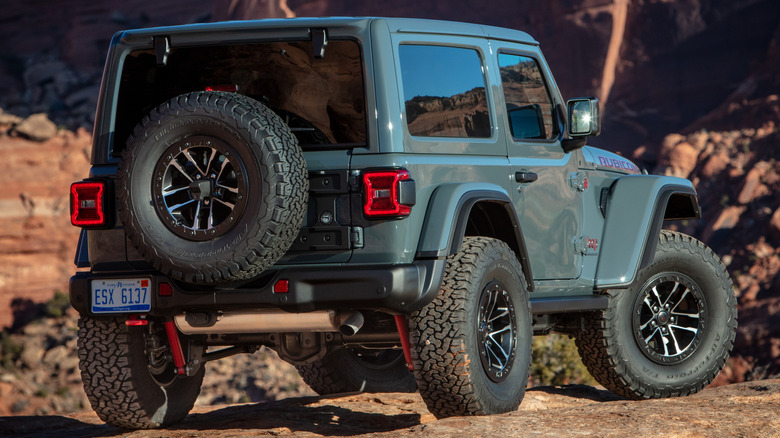 A 2026 Jeep Wrangler Rubicon with a full-size spare visible.