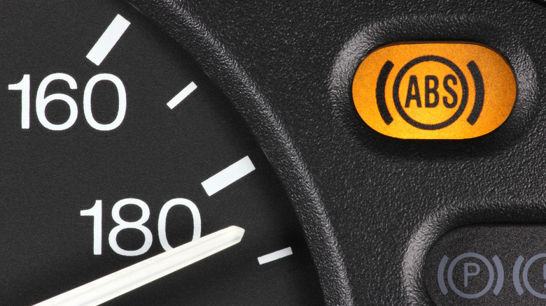 Illuminated ABS warning light on the instrument display