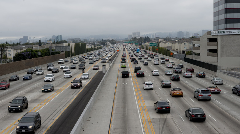 Heavy traffic on Interstate 405 in Los Angeles, California