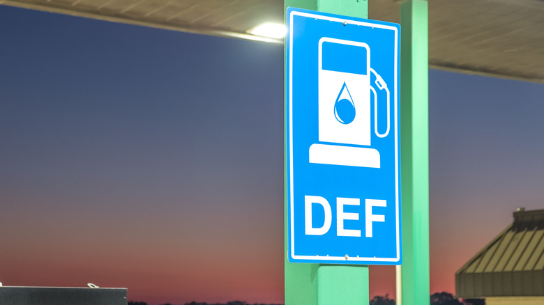 DEF sign post in a truck stop