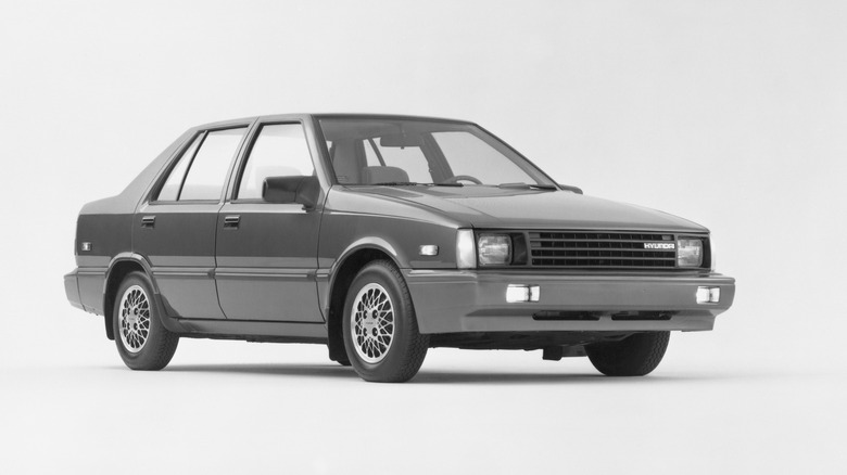 1986 Hyundai Excel press image on a white background