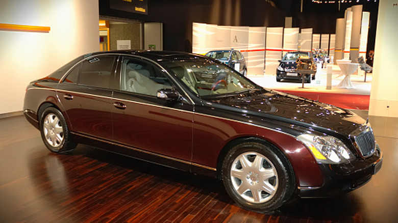 A side shot of a Maybach 62 at a dealership