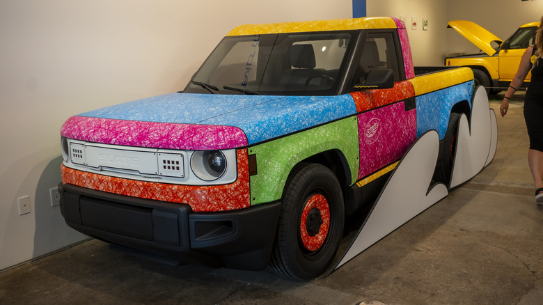 Slate Auto's collaboration with Crayola shows off the Blank Slate with multicolored body panels.