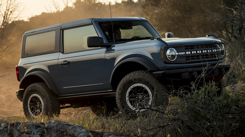 A 2021 Ford Bronco Black Diamond parked on rocky off-road terrain