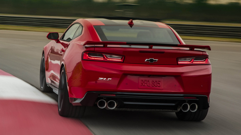 Rear view of 2023 Chevrolet Camaro ZL1 on the track