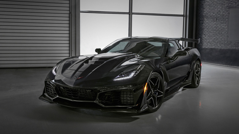 Front 3/4 of 2019 Chevrolet Corvette ZR1 in black