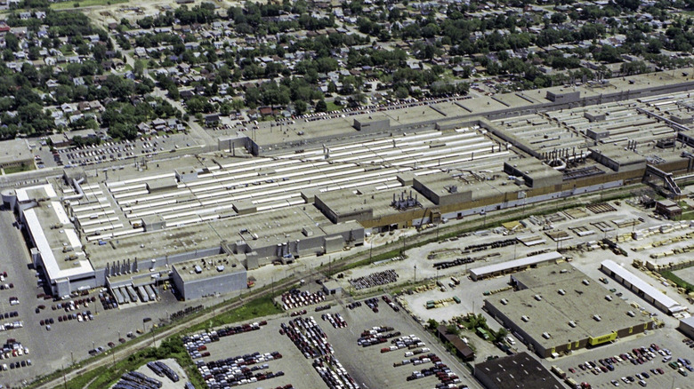 Aerial shot of the Chrysler Windsor Car Assembly Plant, in Windsor, Ontario ,Canada in 1985.