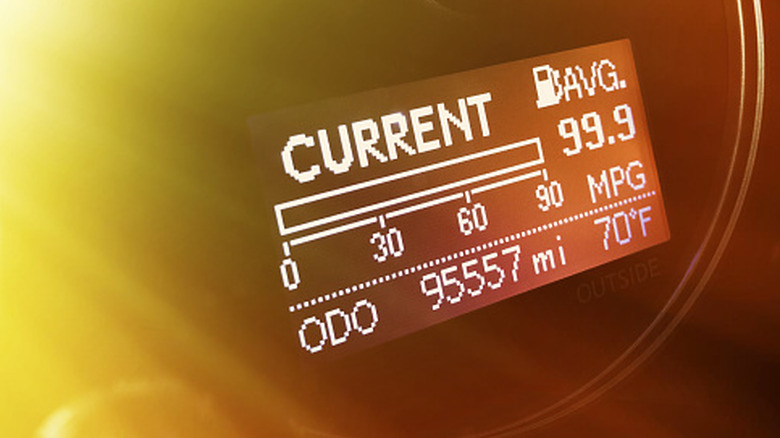 A digital fuel economy display in a modern vehicle.