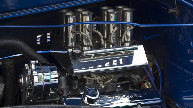 Engine of a 1939 Chevy Coupe Streetrod car