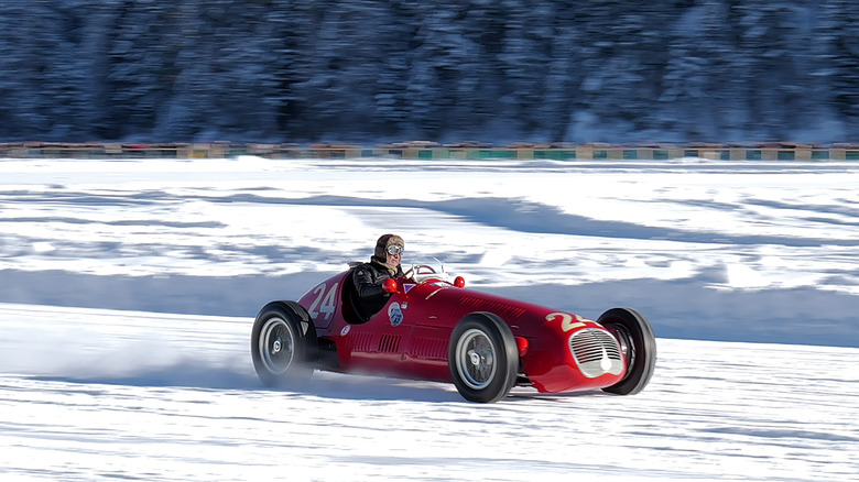 Car race around the frozen lake during I.C.E (The International Concours Of Elegance) 2026 on January 31, 2026 in St Moritz, Switzerland.