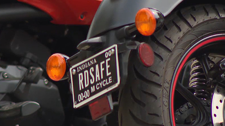 A blackout license plate on a motorcycle