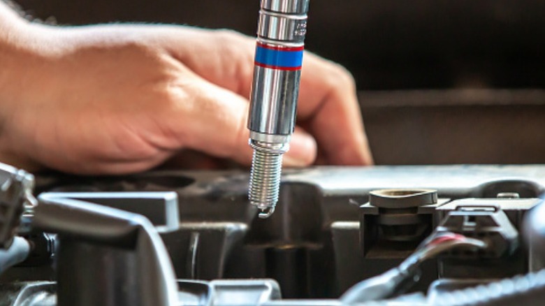 a personification installing a caller spark plug utilizing a spark plug socket
